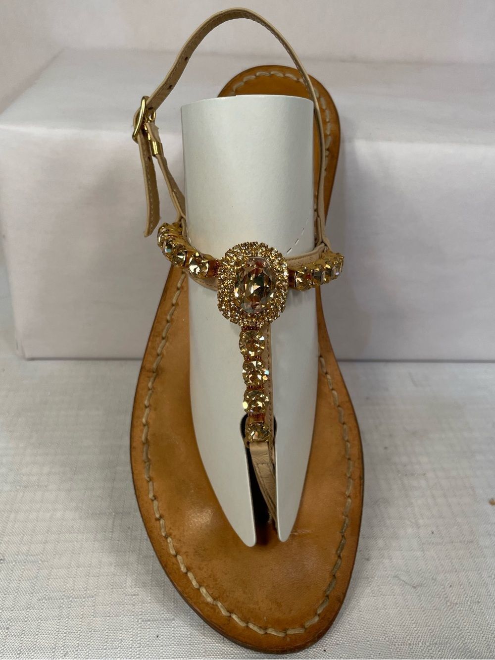 Amalfi by Stephanie Gold Jeweled T-Strap Women's Sandals - Picture 3 of 5